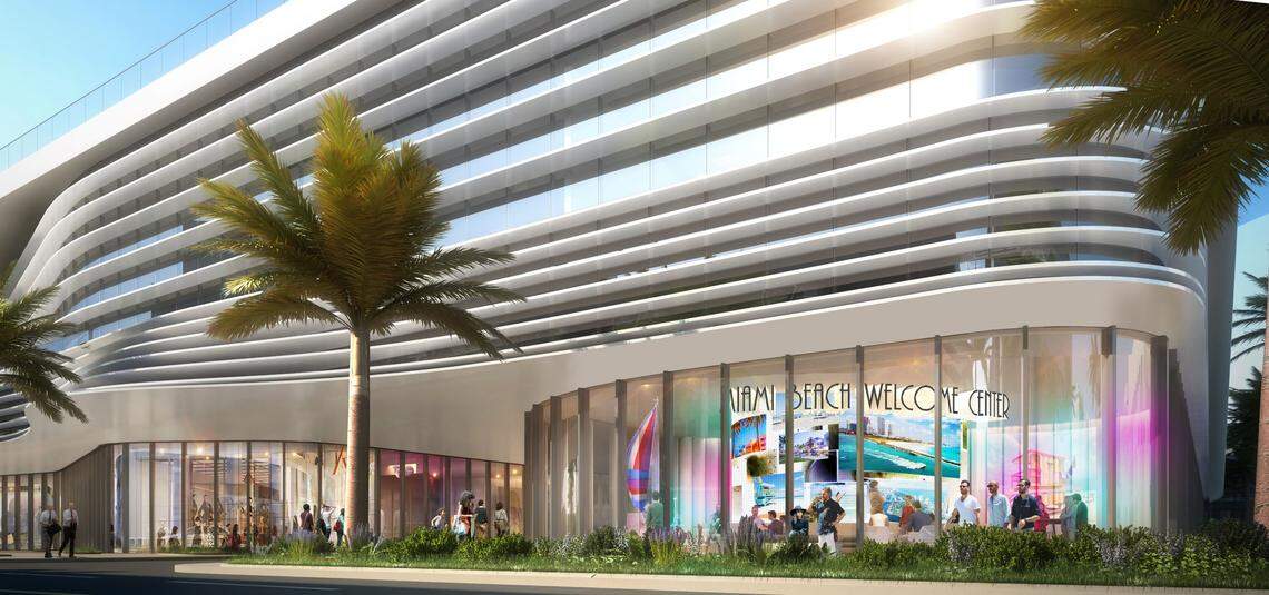 A rendering of a welcome center at the proposed Miami Beach Convention Center hotel.
