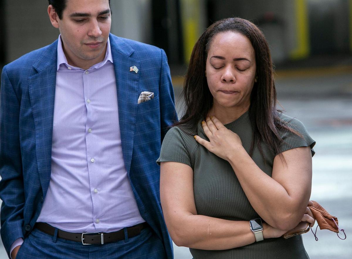 Consultant Evan Ross stands next to client LaToya Ratlieff during a Feb. 26, 2021 press conference in Fort Lauderdale to express her opposition to HB 1 & SB 484 and discuss the results of Fort Lauderdale Police Department’s investigation into how and why she was shot in the face with a rubber bullet during a May 31, 2020 protest.