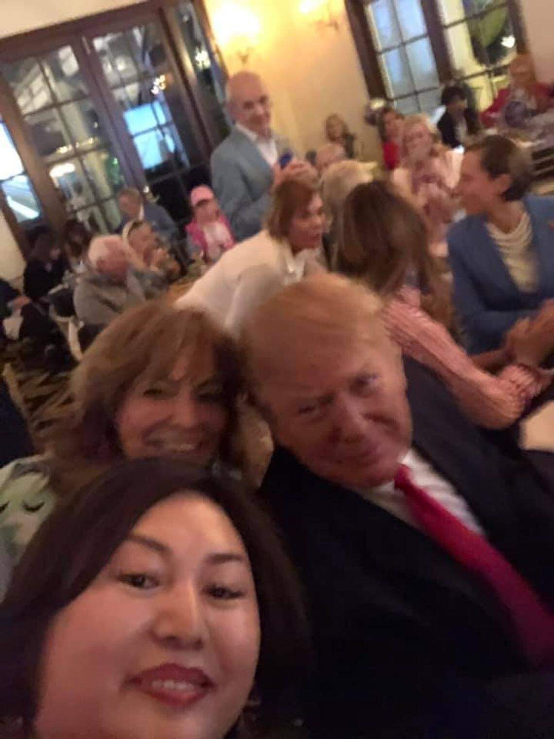 This cellphone selfie shows businesswoman Li ‘Cindy’ Yang watching the Super Bowl at President Donald Trump’s West Palm Beach golf course.