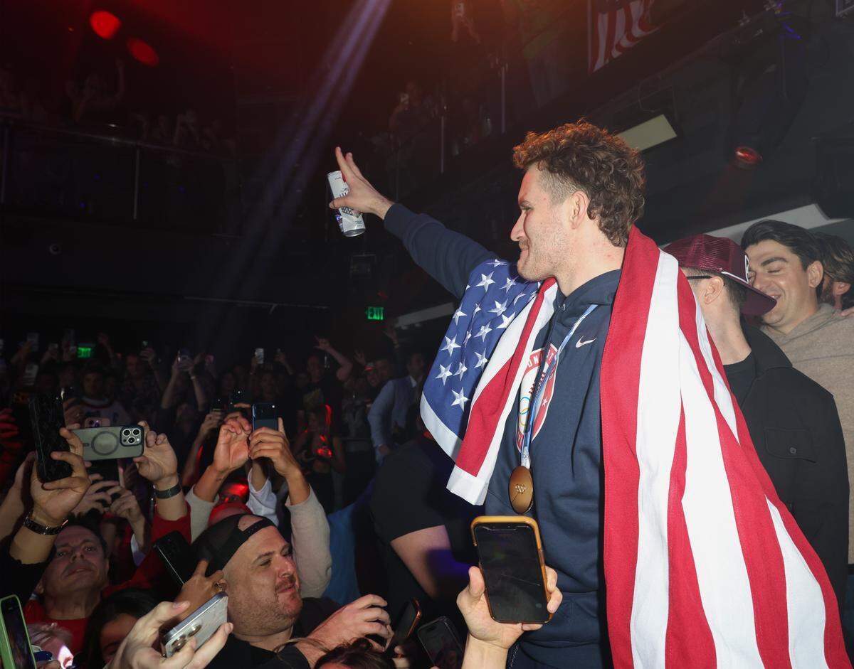 MIAMI, FLORIDA - FEBRUARY 23: Matthew Tkachuk attends a celebration of the USA Men's Hockey Team's Olympic Gold at E11EVEN Miami on February 23, 2026 in Miami, Florida.  (Photo by Alexander Tamargo/Getty Images for E11EVEN Miami)