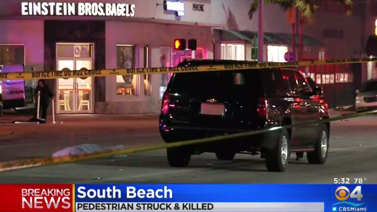 The scene of a fatal accident between the driver of an SUV and a pedestrian, who died, on Alton Road between 14th and 15th streets after 3:40 a.m. on Feb. 8, 2019.