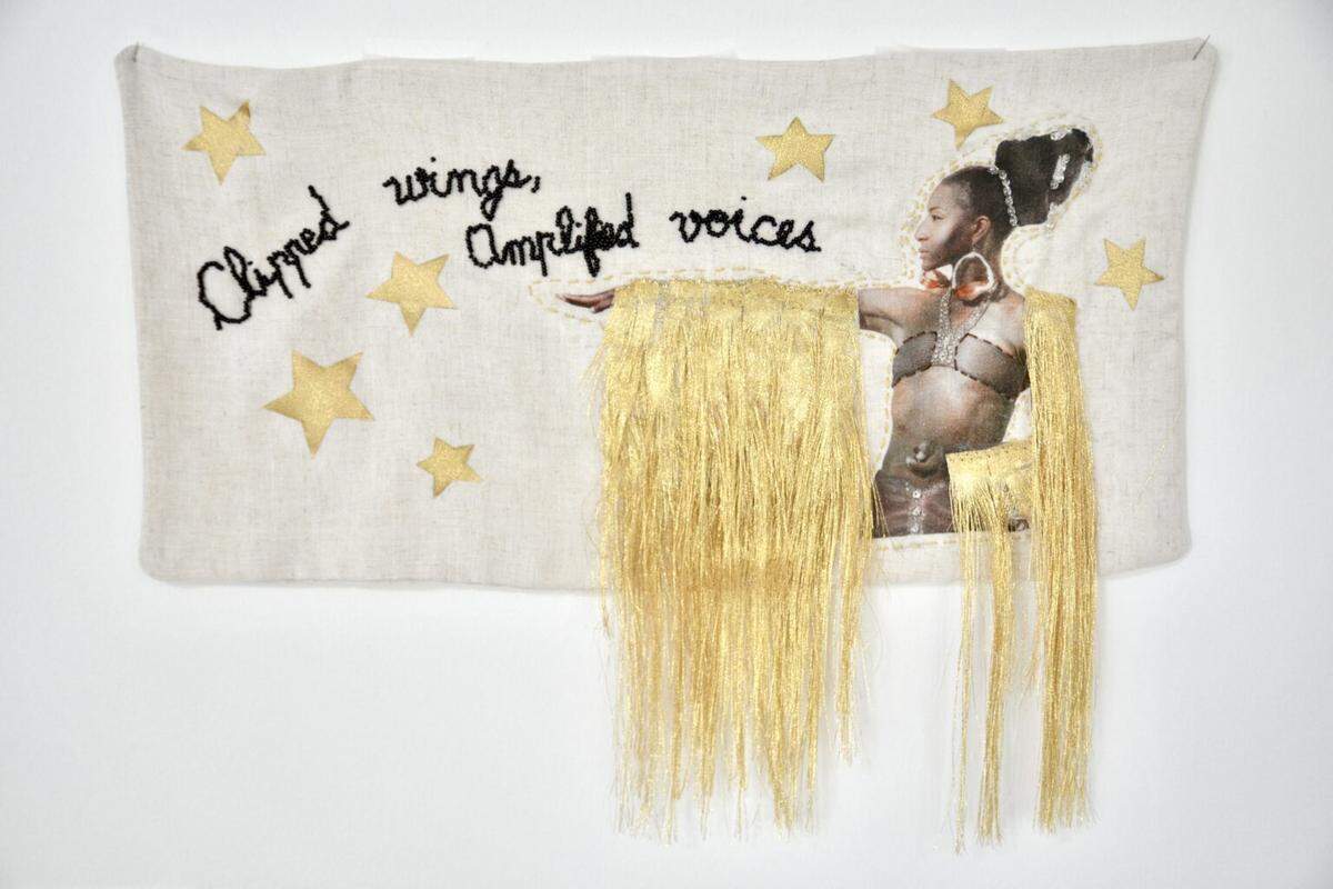 “Clipped Wings, Amplified Voices” by Haitian-American artist Laetitia Adam-Rabel, references resilience in the face of challenges. 