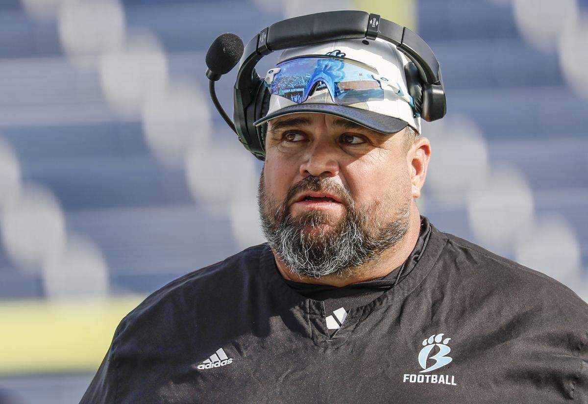 West Broward Bobcats head coach Brian McCartney works from the sidelines during the game against West Boca Raton Bulls in Class 6A, State Championship football game at FIU’s Pitbull Stadium in Miami, Florida on Friday, December 12, 2025.