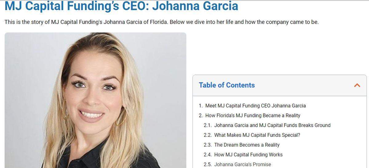 Johanna Garcia on the MJ Capital Funding webpage.