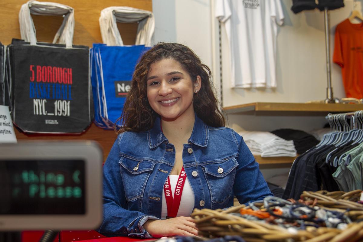 19-year-old Natasha Fernandez works at Cotton On, at Pembroke Lakes Mall in Pembroke Pines, Florida, on Wednesday, July 31, 2019.