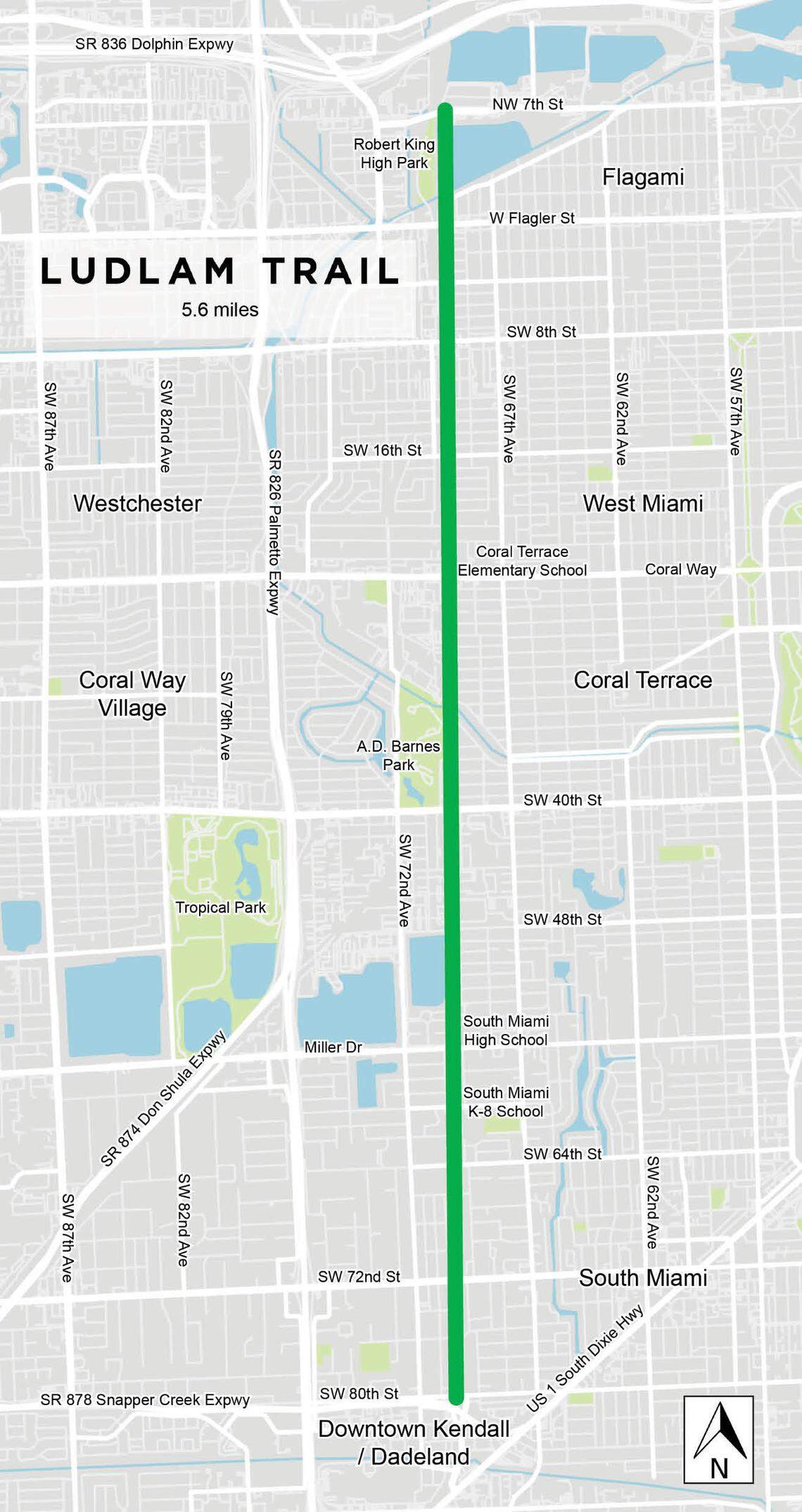This map shows the abandoned rail corridor that will be converted into the Ludlam Trail.