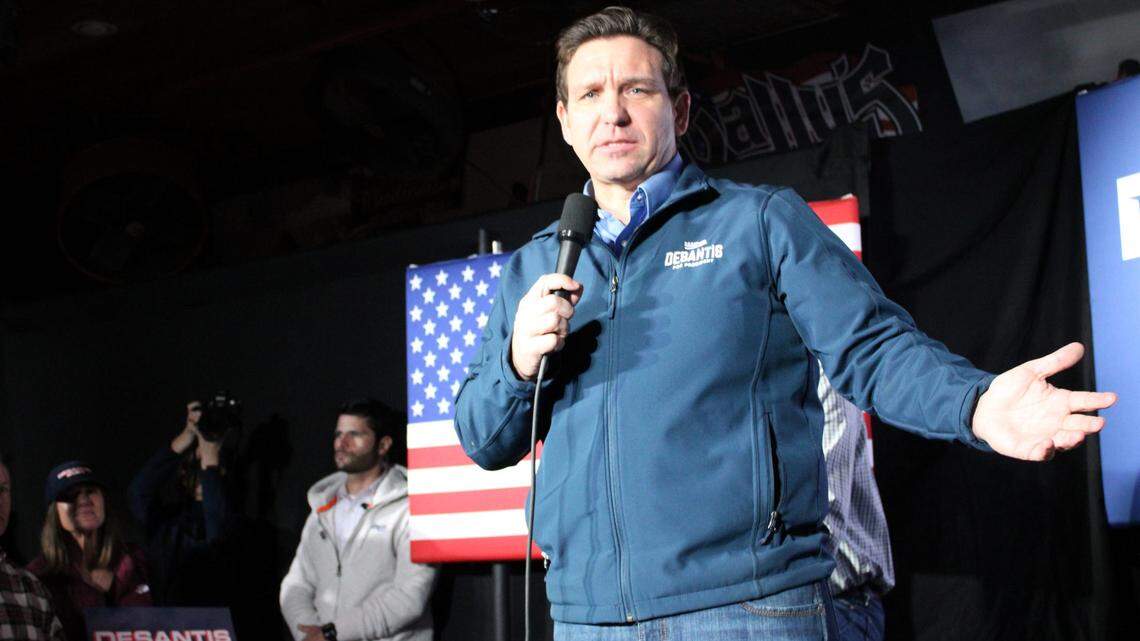 Ron DeSantis at a campaign event in New Hampshire before he dropped out of the GOP race.