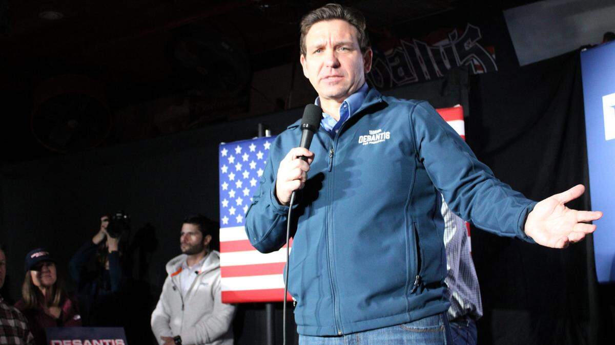 Ron DeSantis at a campaign event in New Hampshire before he dropped out of the GOP race.