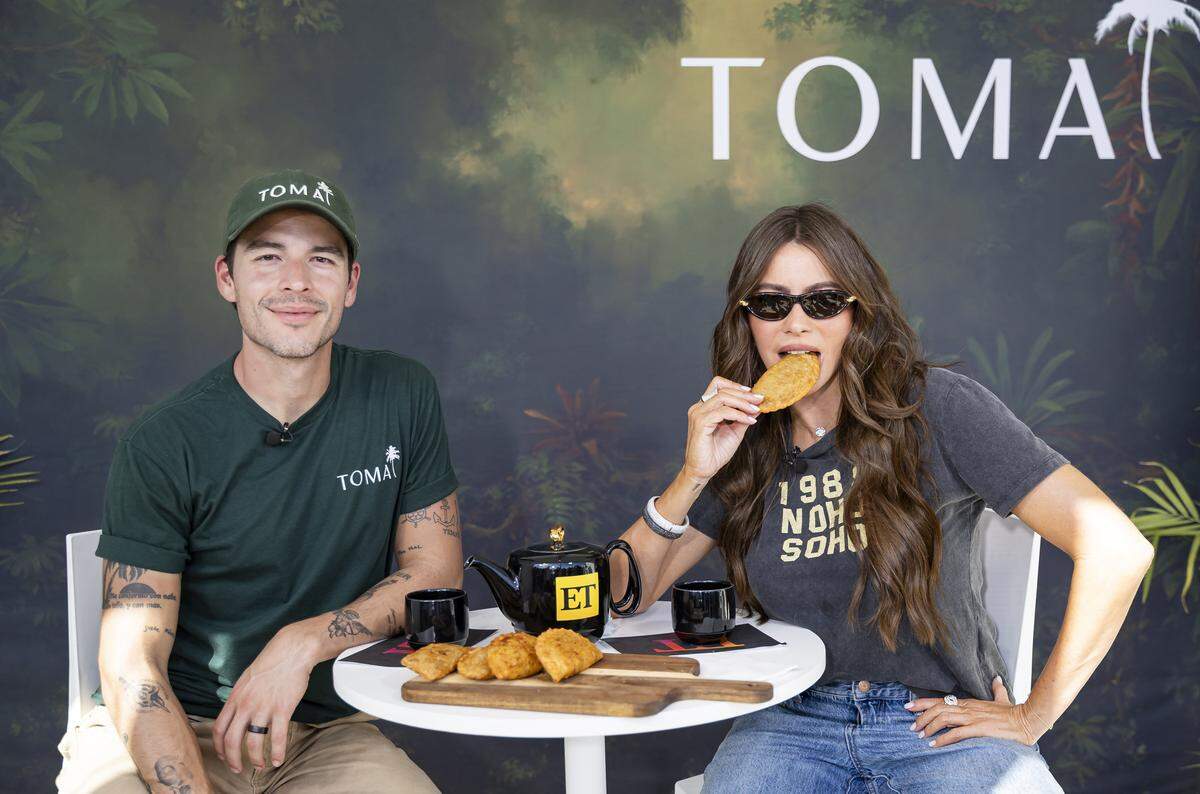 Colombian-American actress Sofía Vergara and her son, Manolo Gonzalez Vergara, are photographed at the Goya Foods' Grand Tasting Village during the Food Network South Beach Wine & Food Festival on Saturday, Feb. 21, 2026, in Miami Beach, Fla.