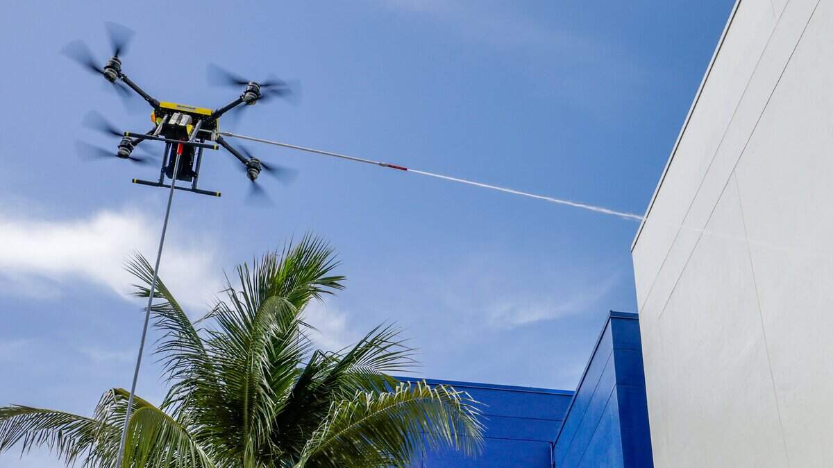 Goodwill hosts a drone demo day, at Goodwill Industries of South Florida, showcasing their aerial drone wash services for cleaning windows and walls on buildings and skyscrapers on Wednesday, July 15, 2026, in Miami, Florida.