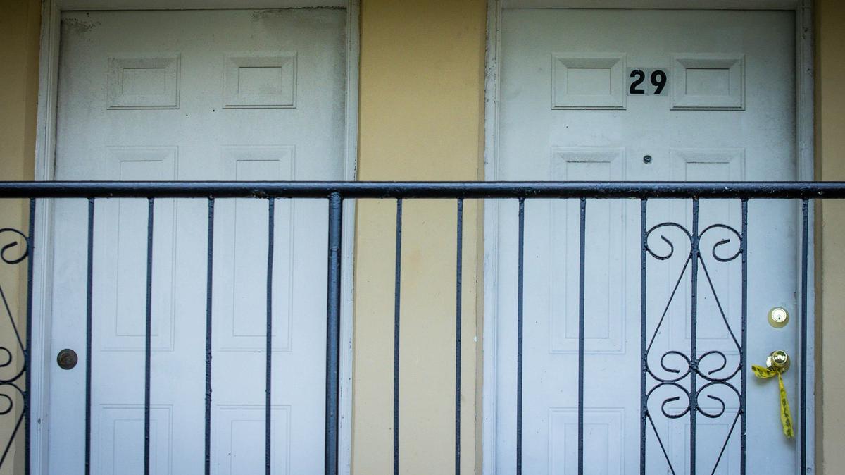 A yellow police tape hangs on the door of the apartment of Clifford Renard Murray III and Rosemary Gutierrez on Wednesday, Aug. 28, 2024, in Hialeah, Fla. Murray and Gutierrez were found dead in the apartment Tuesday night in an apparent murder-suicide. Their 3-year-old son was left alone in the apartment for days, police said.