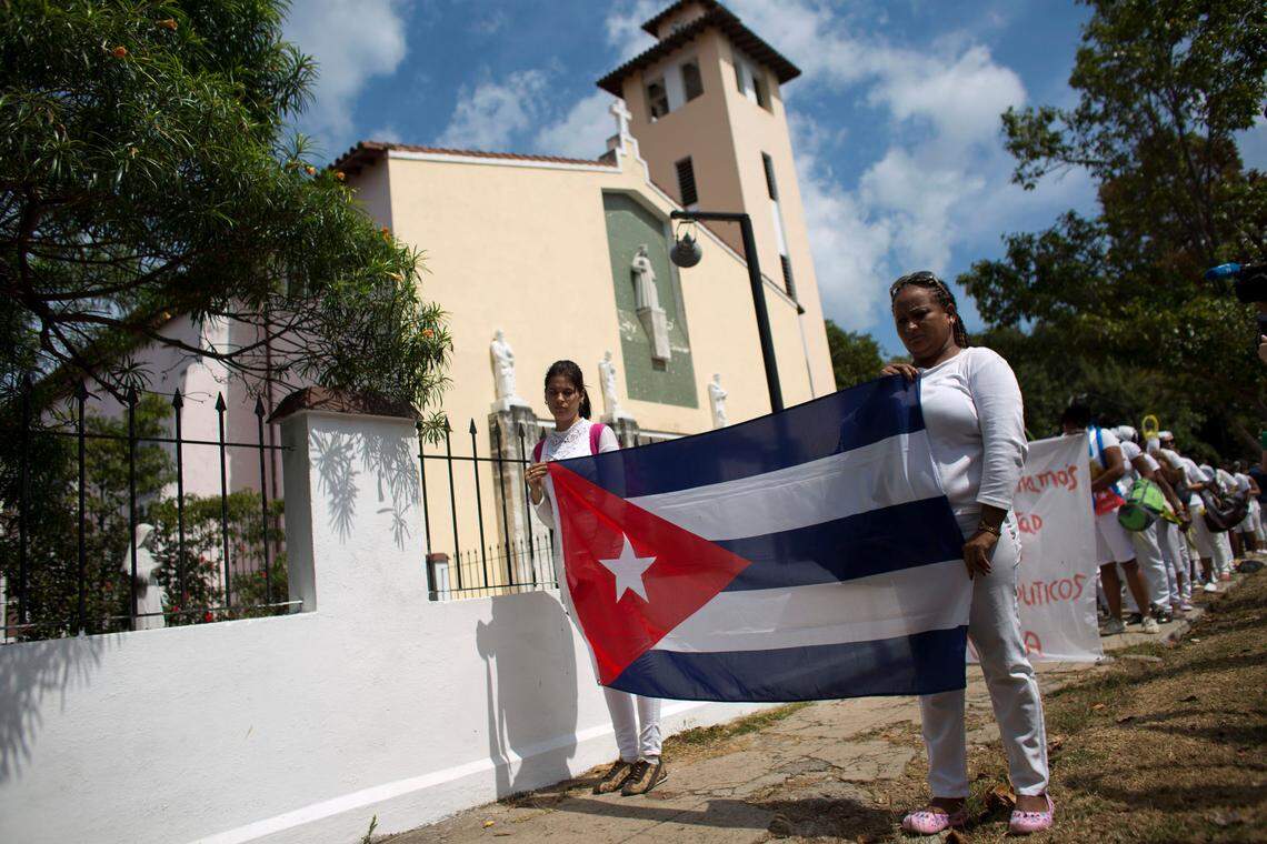 The Ladies in White, a dissident group that calls for the release of political prisoners, making their weekly march in Havana on Sunday, March 20, 2016, just before former President Barack Obama arrived for a three-day visit to the island.