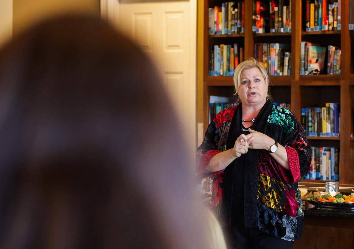 Ashley Brown, CEO of Women’s Resource Center, as she addresses a group of Republican women to talk about their support for Amendment 4 on Aug. 27, 2024, in Bradenton.