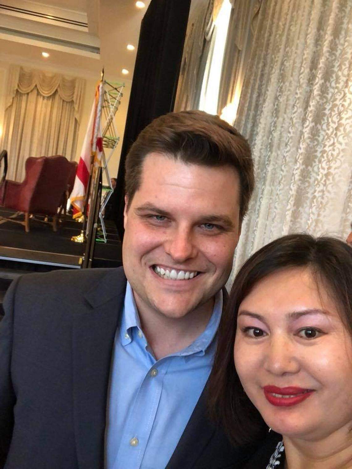 Cindy Yang posted a photo of herself with U.S. Rep. Matt Gaetz at an event at President Donald Trump’s golf club in Jupiter during the summer of 2018.
