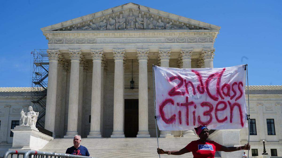 Abortion-rights protesters in front of the U.S. Supreme Court.