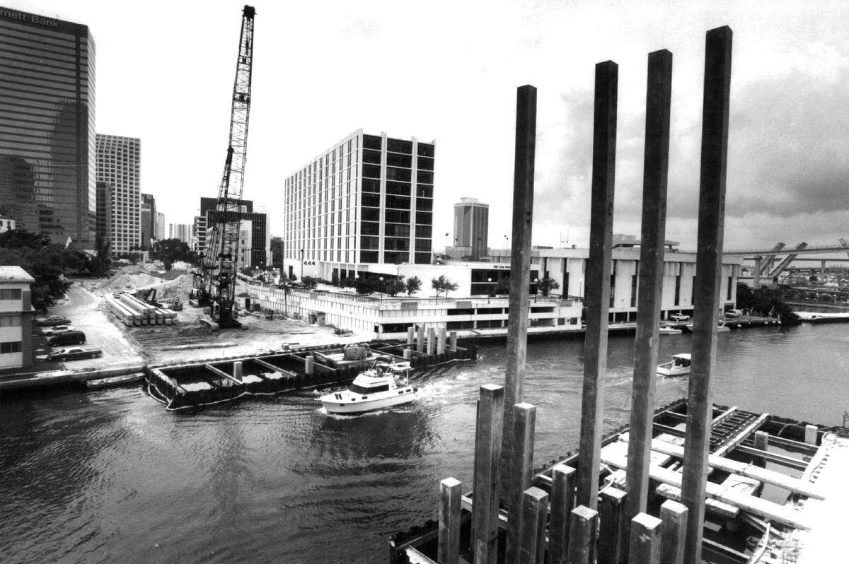 Construction on the Brickell bridge was halted in 1994 because of fears about damage to the nearby Dupont Plaza Hotel.