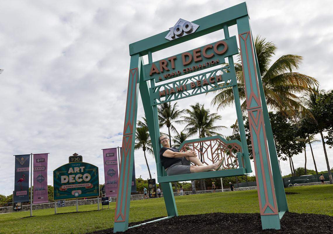 Leni Cardoso, a tourist from Araçatuba, Brazil, visits Ocean Drive during Art Deco Weekend on Saturday, Jan. 10, 2026, in Miami Beach, Fla.