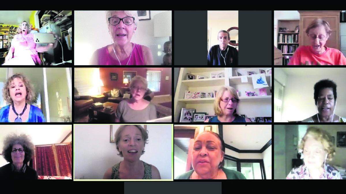 Members of the Sylvester Cancer Center Survivorship Choir practice via a Zoom session on May 24. South Florida CEOs were asked: What is one business practice that you’ve adopted since the pandemic that you don’t see changing even if COVID were to go away?