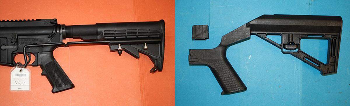 A bump stock allows a semiautomatic rifle to fire continuously with one pull of the trigger.