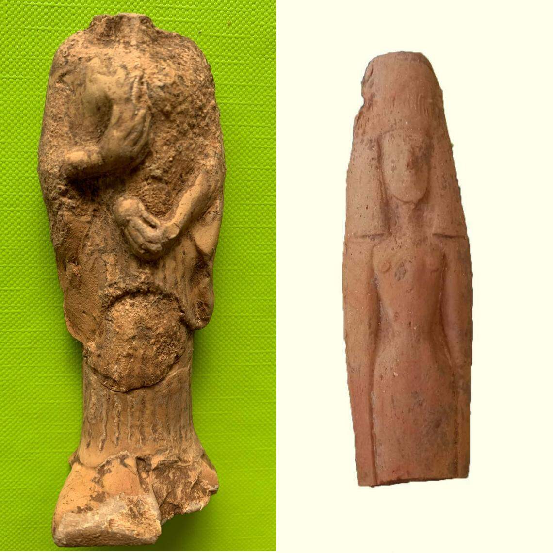 Female figurines made from clay around 600 B.C. found at the temple.