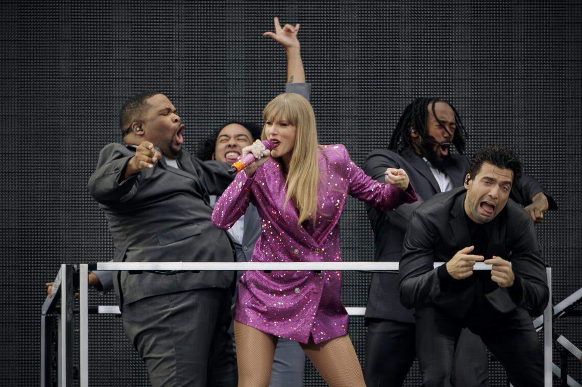 Taylor Swift performing on stage at the Aviva Stadium in Dublin, during the Eras Tour on June 28, 2024.