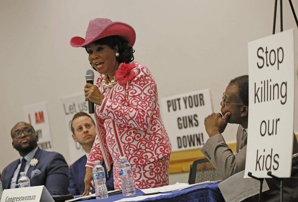 Congresswoman Frederica Wilson talks at Townhall on gun violence and school safety meeting at Betty T. Ferguson Recreational Auditorium at Miami Gardens on April 5, 2018.