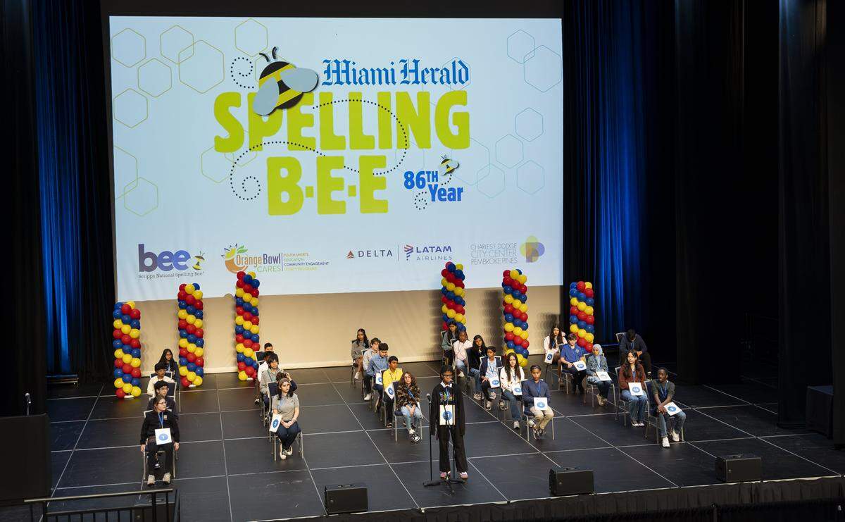 Klaue St. Fort, a fifth grader from Nova Eisenhower Elementary School, competes in the 86th Miami Herald Spelling Bee for Broward County at the Charles F. Dodge City Center on Wednesday, Feb. 25, 2026, in Pembroke Pines, Fla.