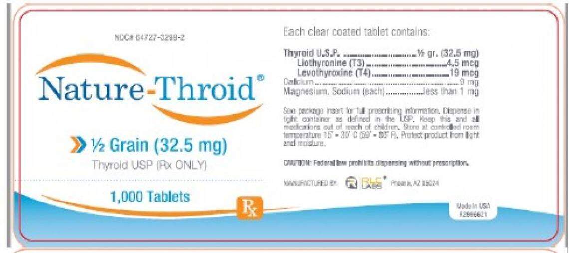A label from Nature-Throid thyroid medicine