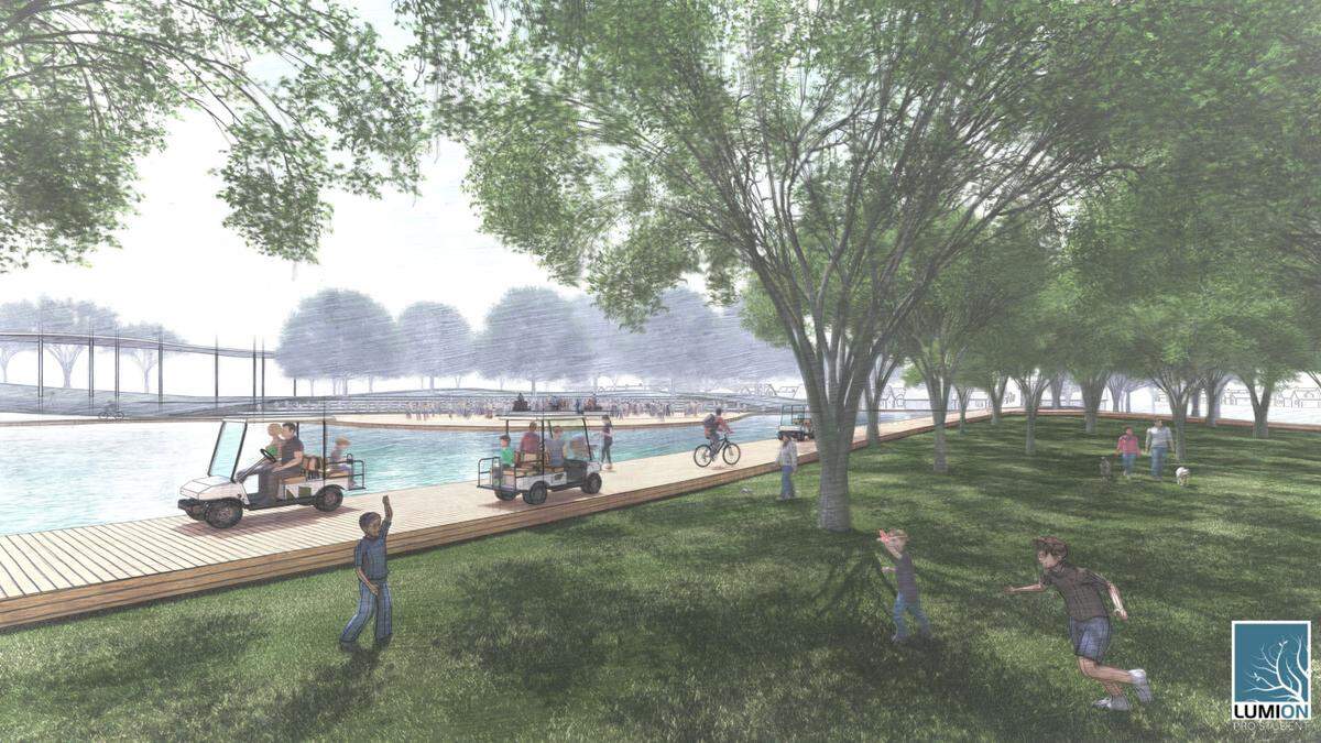A rendering prepared by University of Miami architecture students depicts a possible layout for a park that the town of Cutler Bay has proposed for a publicly owned 16-acre plot of vacant land in the center of the South Miami-Dade County suburb of about 45,000. UM students prepared nine different conceptual plans for the park.