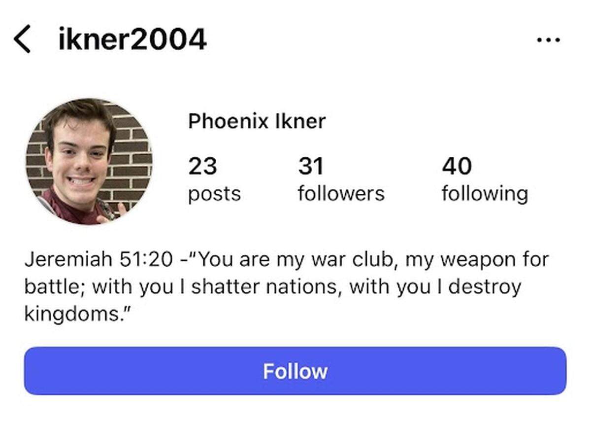 A screen grab from Phoenix Ikner’s Instagram page