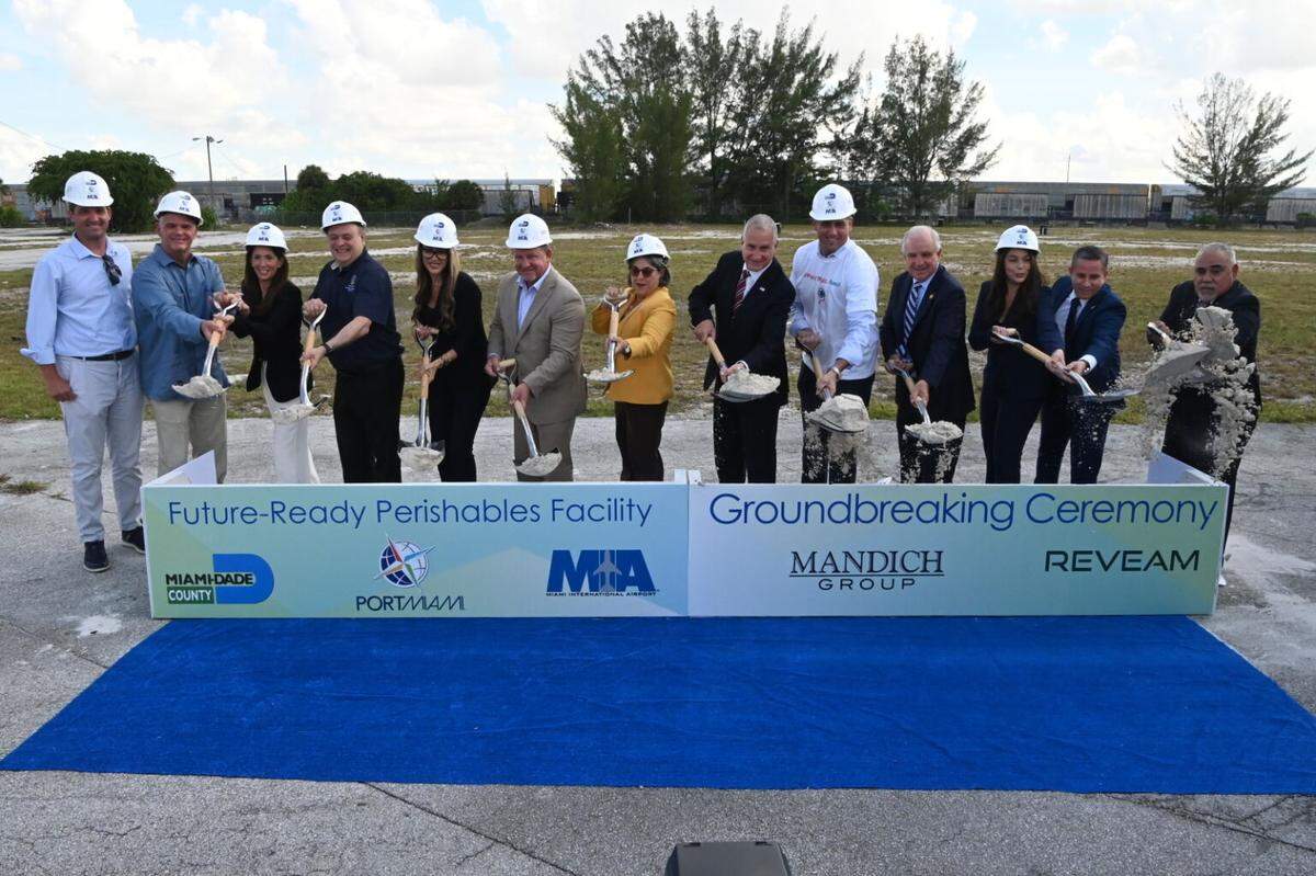 Groundbreaking ceremony at new cargo facility on July 21, 2025. Political officials attended.