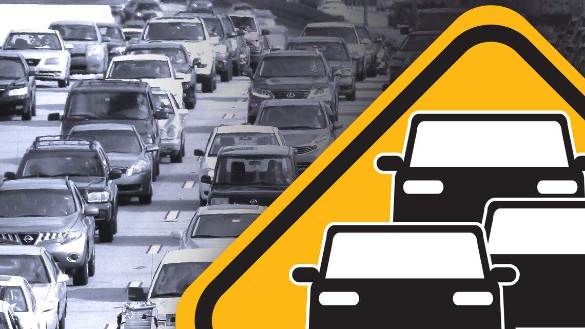 Vehicles come to a standstill on I-95 northbound between the Northwest 135rd Street and 151st Street exits during rush hour.