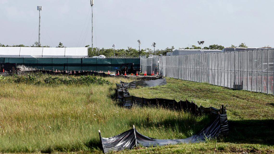 A view of Alligator Alcatraz from the airplane runway in Ochopee, Florida on Friday, July 25, 2025.