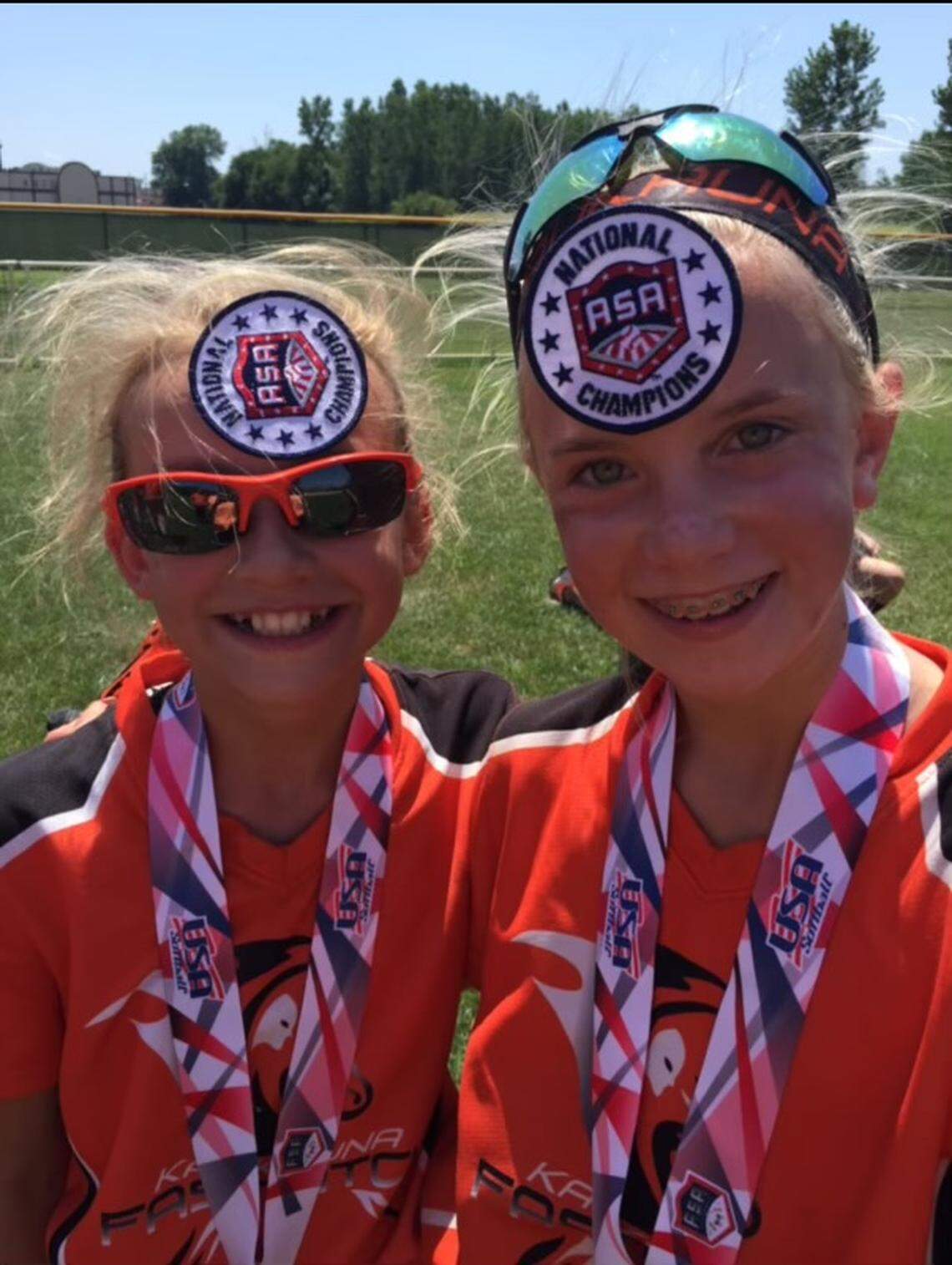 FIU softball standouts Kally Meredith (left) and Paige Miller (right), seen here playing youth ball together in Kaukauna, Wisconsin, grew up together and became key players for the Panthers.