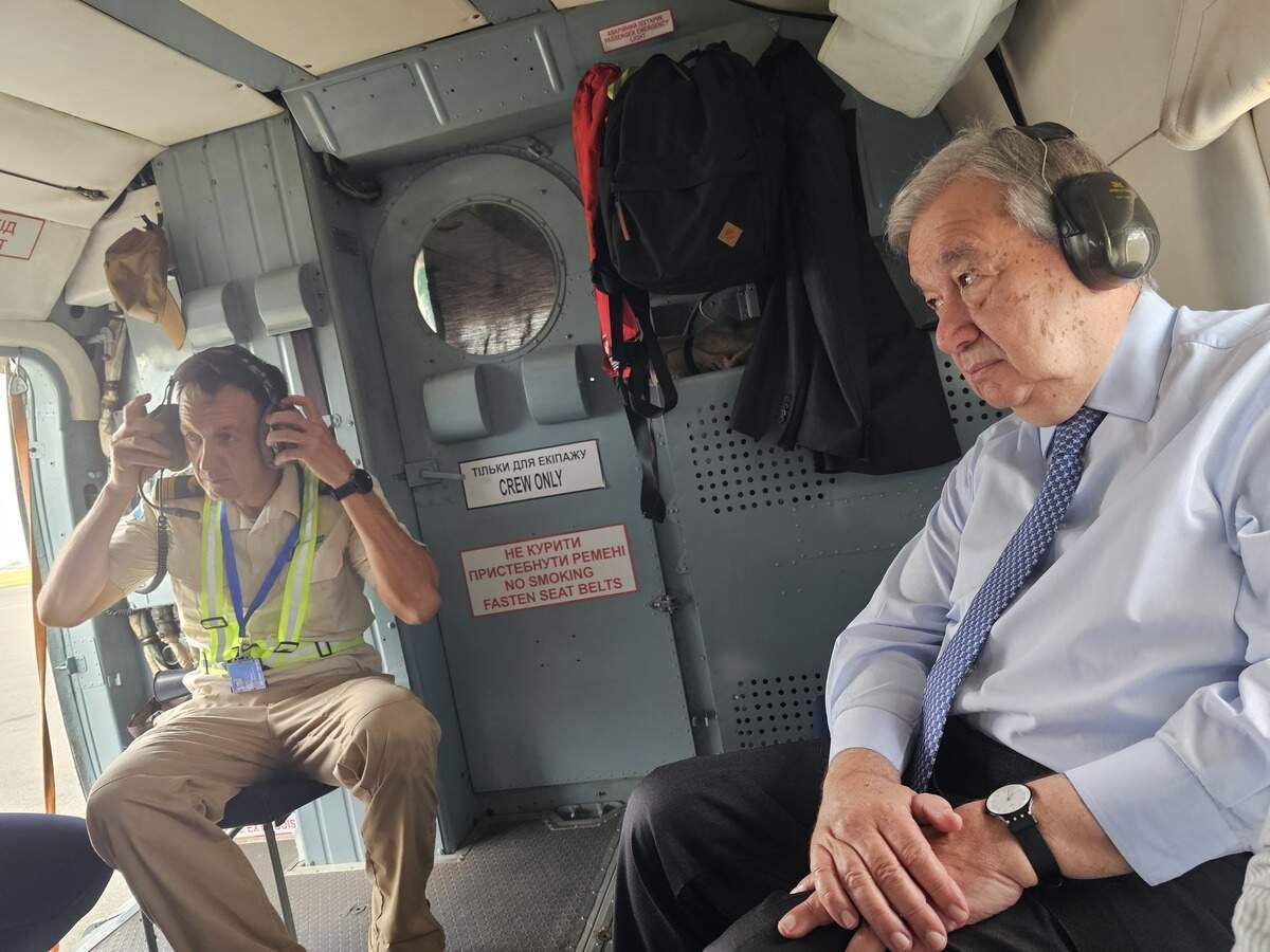 United Nations Secretary-General António Guterres aboard a UN support helicopter on Tuesday, June 16, 2026 as he leaves Santo Domingo, Dominican Republic for Port-au-Prince Haiti.