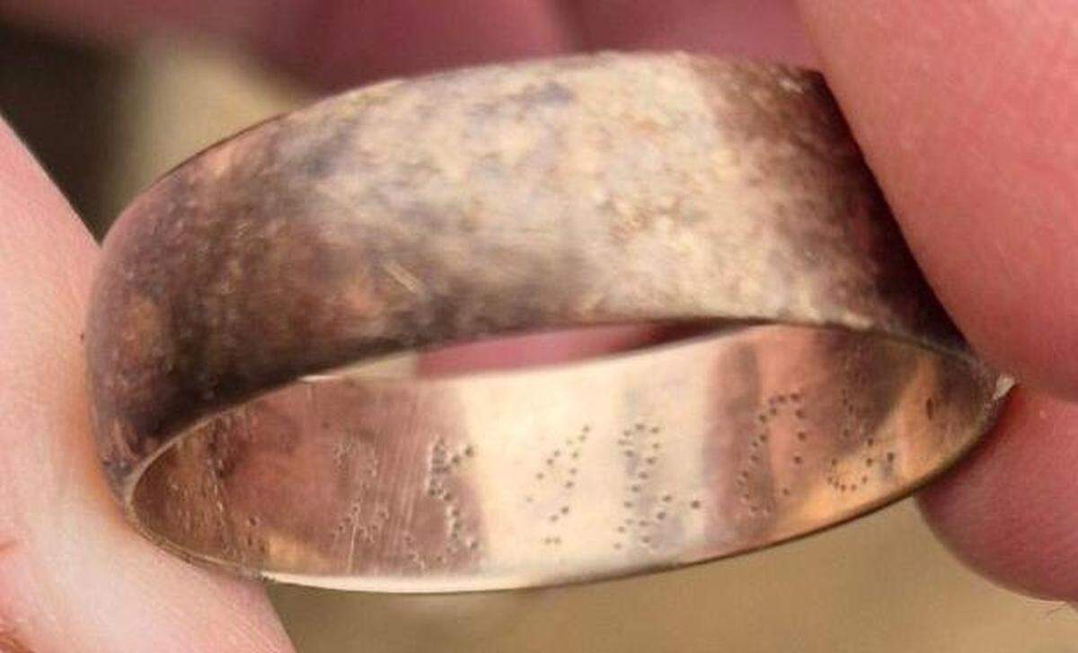 The ring was inscribed with the man’s wedding date on Christmas Day in 1908.