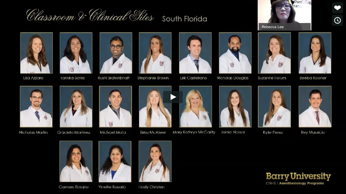 Barry University hosted a virtual degree conferral for 59 nurse anesthesiology students graduating early in light of the global pandemic on April 25.