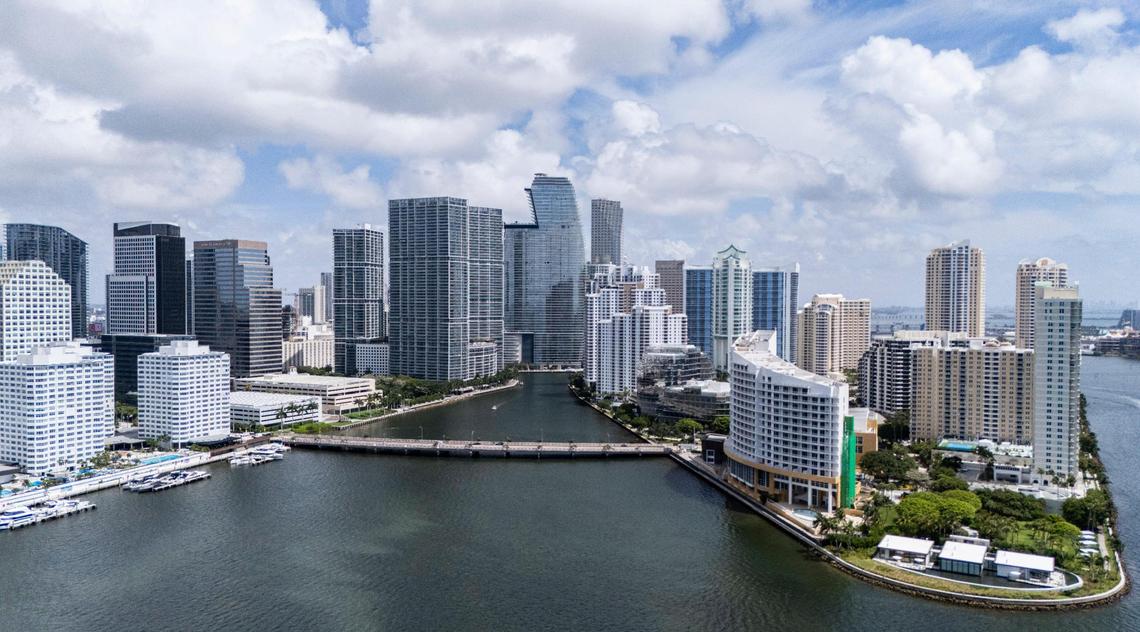 Aerial view of Brickell, Brickell Key and downtown Miami on Friday, July 18, 2025.