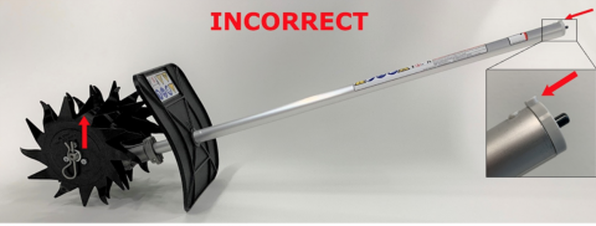 “The axle is above the drive tube when the locating lug for coupling to the powerhead is facing up,” the notice says.