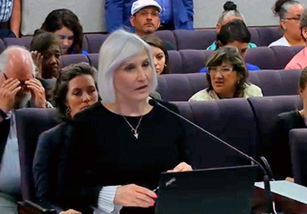 Karen Leicht testifies before a Florida Senate committee on Monday, March 25, 2019.