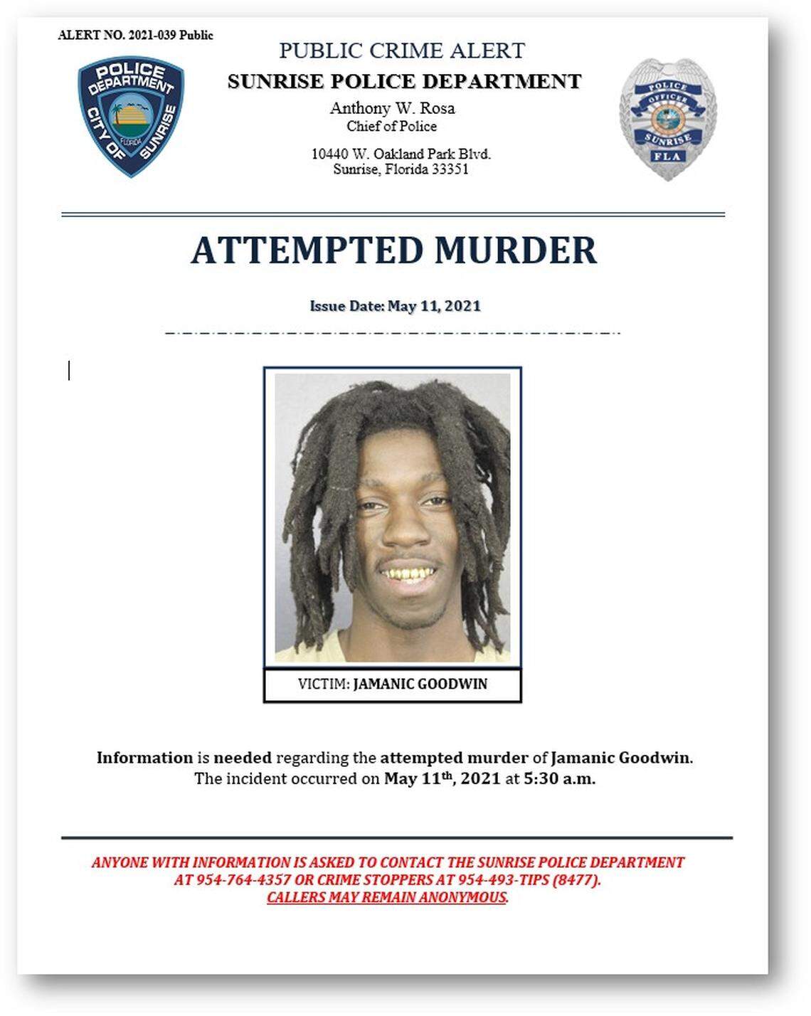 Jamanic Goodwin, who goes by the name Main Rugar, was shot May 11, 2021 in Sunrise.