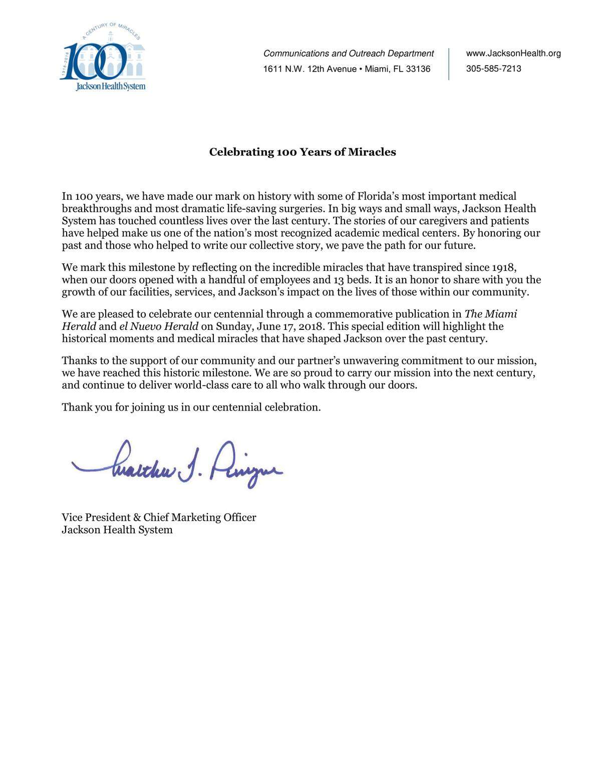 Letter from Jackson Health System.