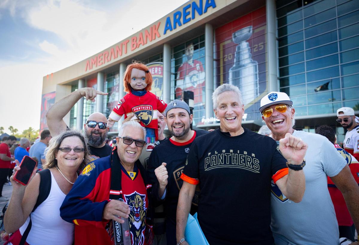 Florida Panthers fans cheer before the NHL Stanley Cup Final series against the Edmonton Oilers at Amerant Bank Arena on Tuesday, June 17, 2025 in Sunrise, Fla.
