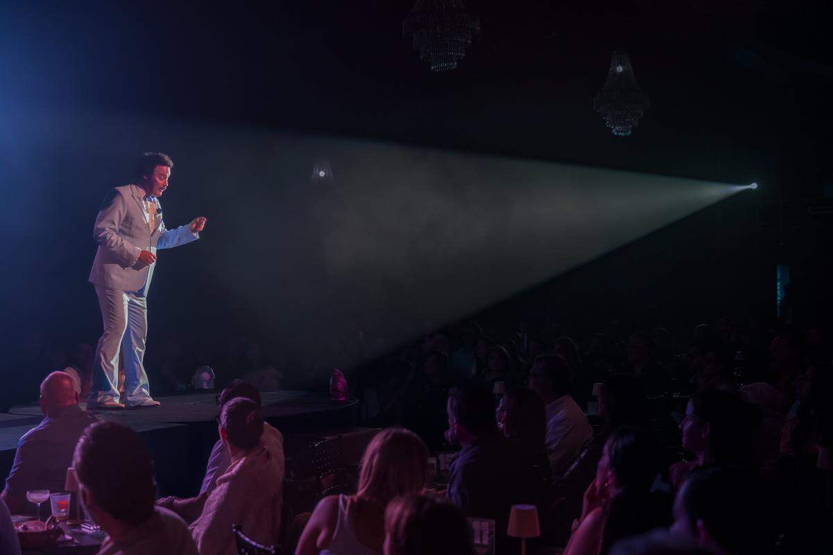 Cuban actor Ariel Texido performs as Alvarez Guedes in “Muerto de Risa – El Último Show de Álvarez Guedes.”