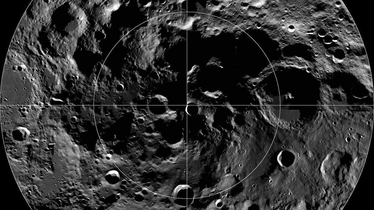 A view of the lunar south pole, where newly confirmed carbon dioxide cold traps are located, according to new research. Future missions on the Moon may target this region to find out more about the resources that may exist there.