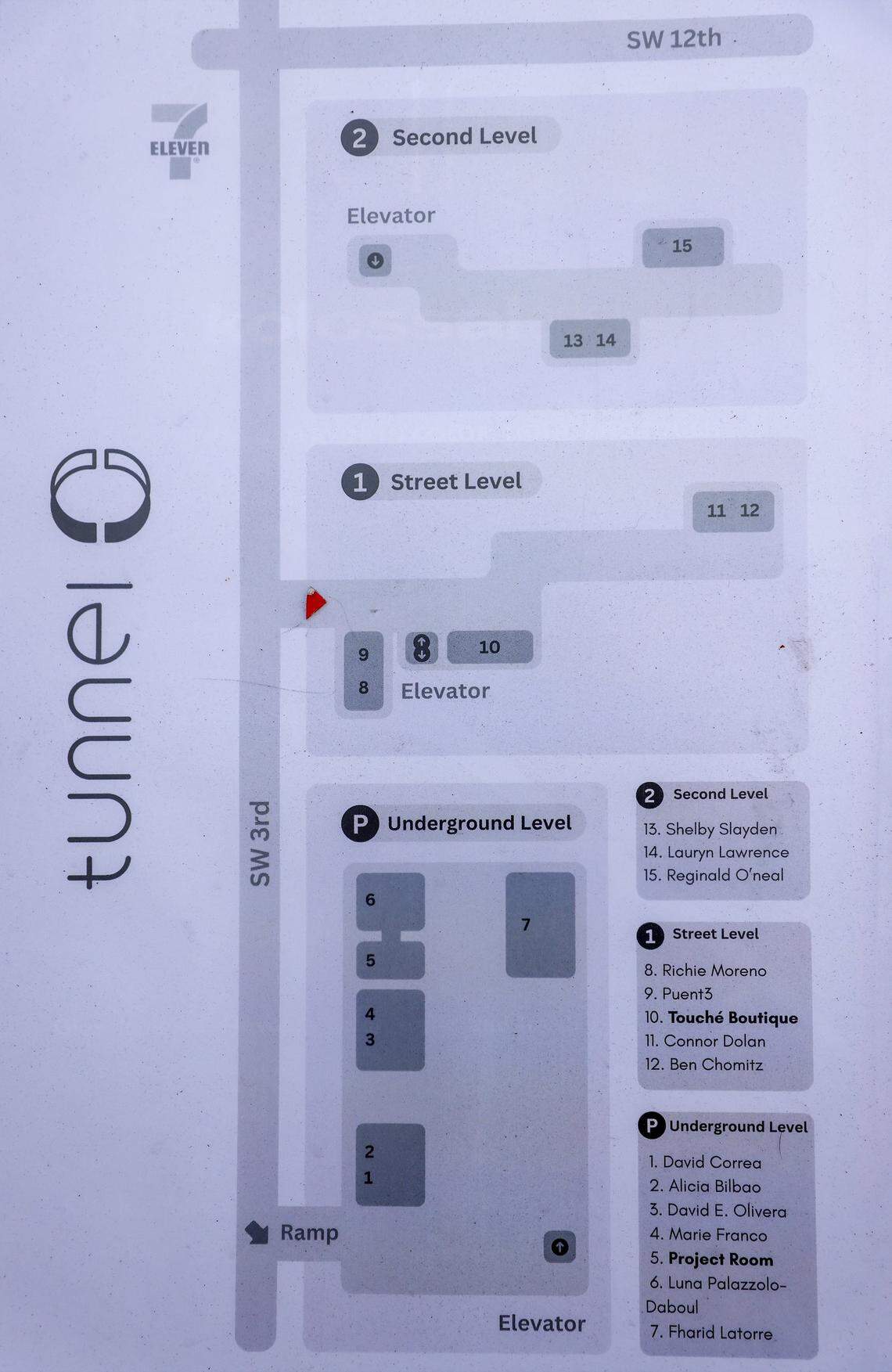 A detail map is displayed outside of the Tunnel Projects, a multifaceted art space dedicated to supporting local artists on Saturday, April 11, 2026, in Little Havana, Miami, Florida.