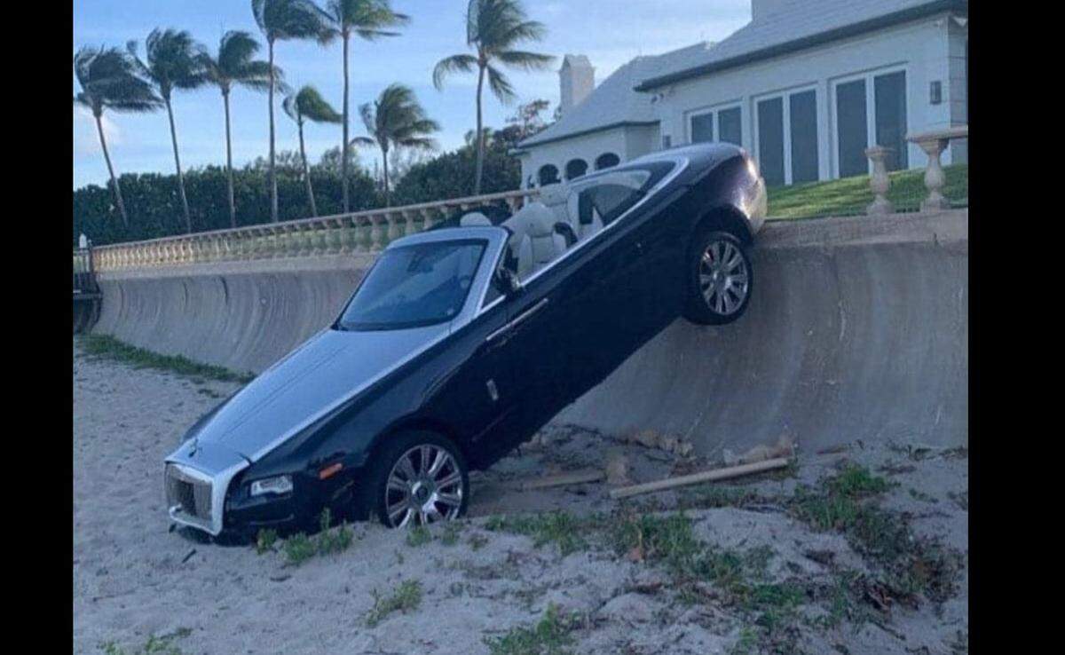 A woman drove her Rolls-Royce sedan through a backyard on Canterbury Lane in Palm Beach, then through a seawall, before coming to rest on the beach,