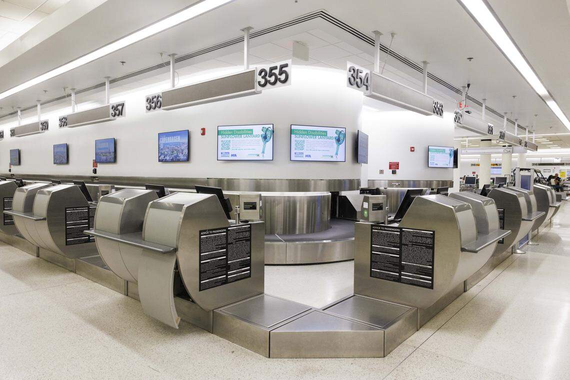 A new ticketing pod that will be shared by a few airlines in the Central Terminal sits during the day on Tuesday, Aug. 19, 2025, at the Miami International Airport in Miami, Fla. The airport recently finished construction on three new pods, sections of ticketing counters, in the Central Terminal.