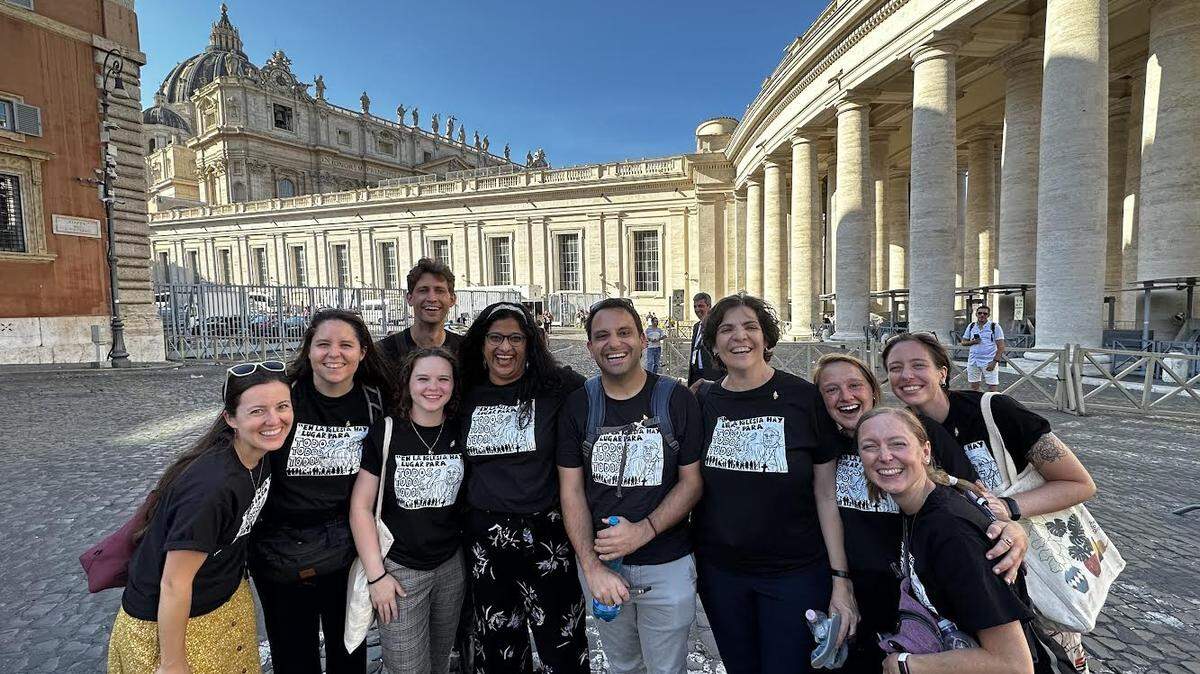 Ellie Hidalgo, fourth from right, accompanied young adults from the United States traveling to Rome to participate in the public activities of the first general assembly of the Synod of Bishops on Synodality in October 2023.
