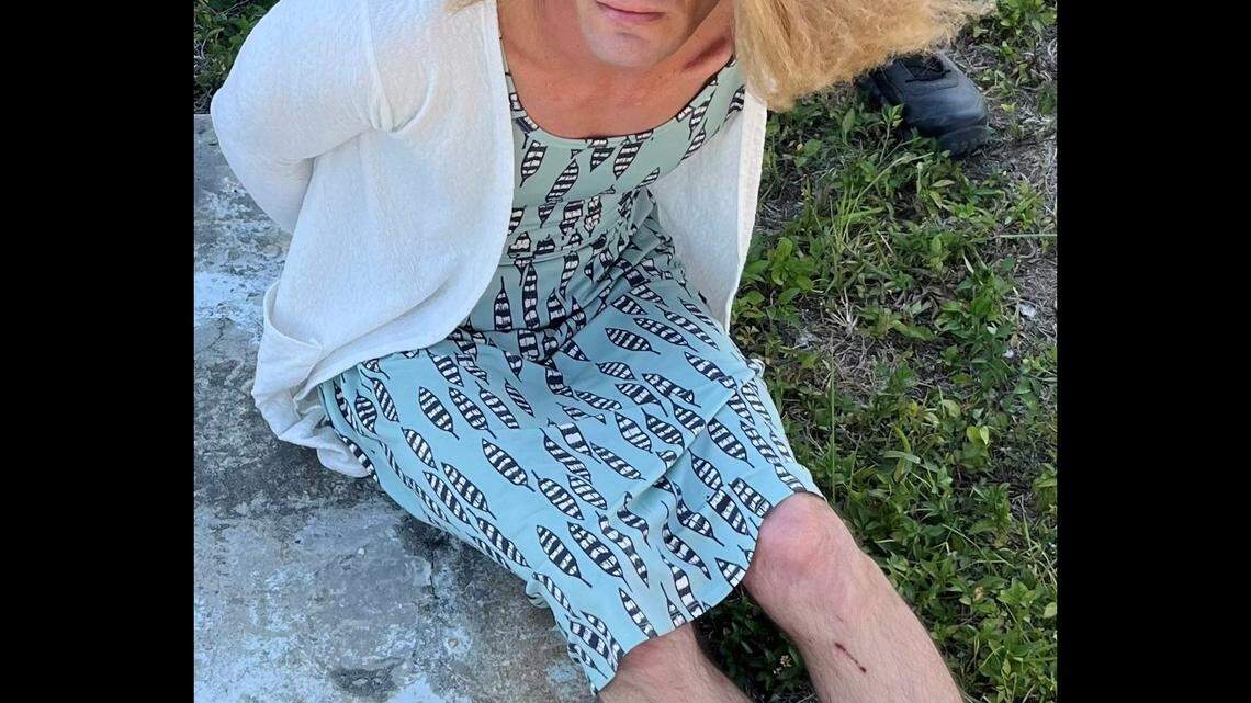 The search for an accused boat thief came to a strange conclusion in Florida when deputies noticed a blonde woman in a blue sundress walking past them bore a striking resemblance to the guy they were hunting.
